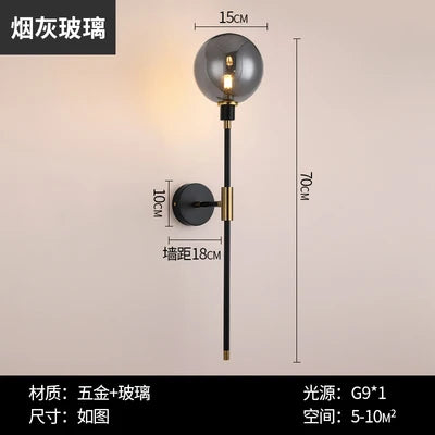 Modern Led Wall Lamp Black Iron Glass Ball Wall Lamps For Living Room Bedroom Loft Decor Nordic Home Bedside Wall Light Fixtures