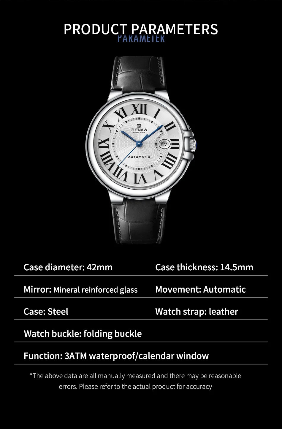 2024 GIENAW New Fashion Mechanical Watch Men's Belt Multi-Function Timing Waterproof and Scratch-Resistant Watch + Gift Box