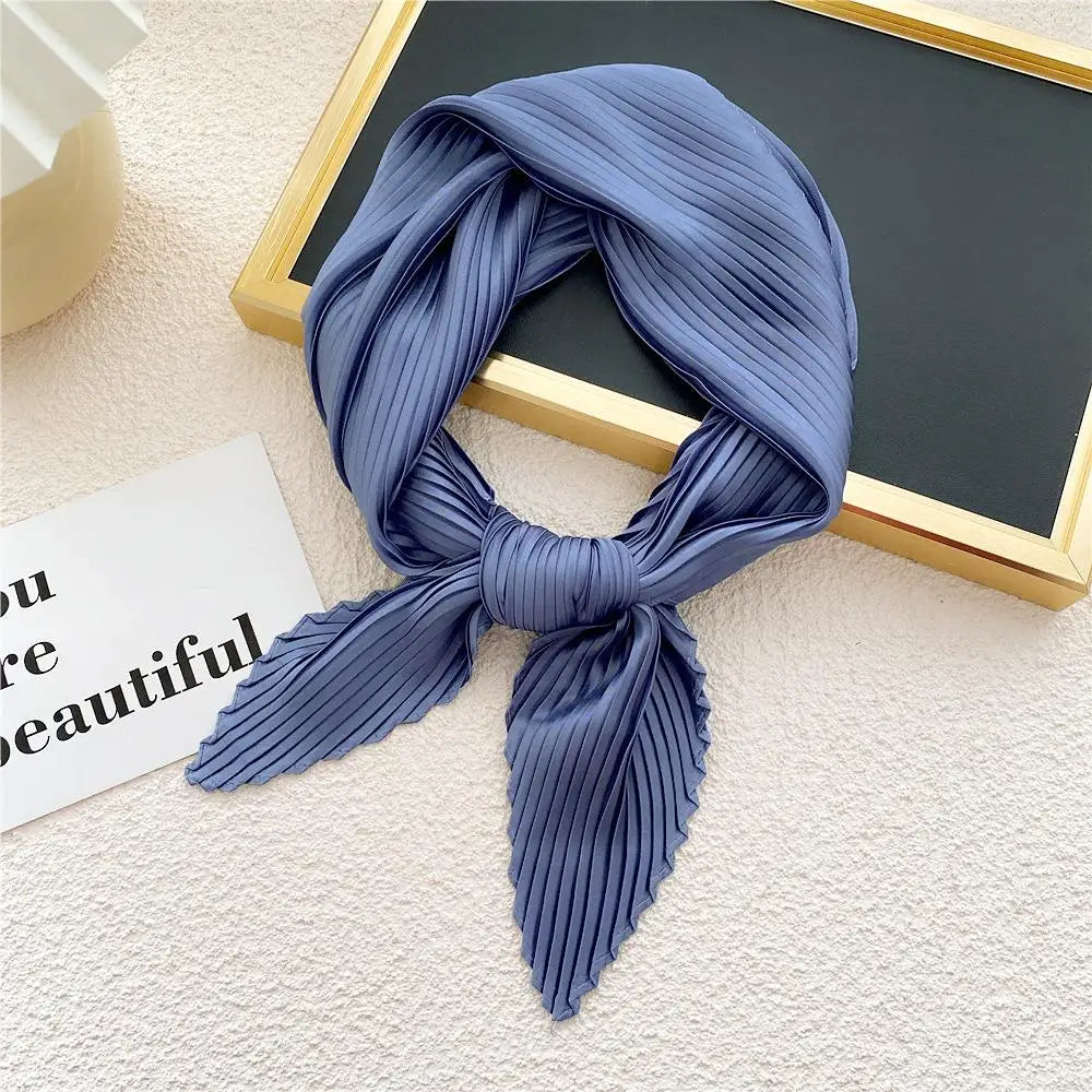 Small Satin Silky Scarf for Women Fashion Crinkle Crumple Neck Scarves Ladies Pleated Foulard Femme Shawl Bandana Handkerchief