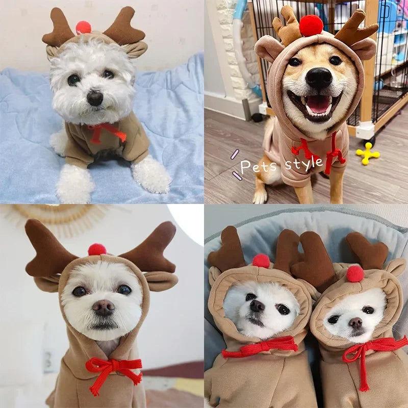 Cute Elk Dog Clothes Reindeer S/M/L Dogs Hoodies Warm Pet Clothing Puppy Cat Costume Coat Chihuahua Mouse Cheese Jacket Suit