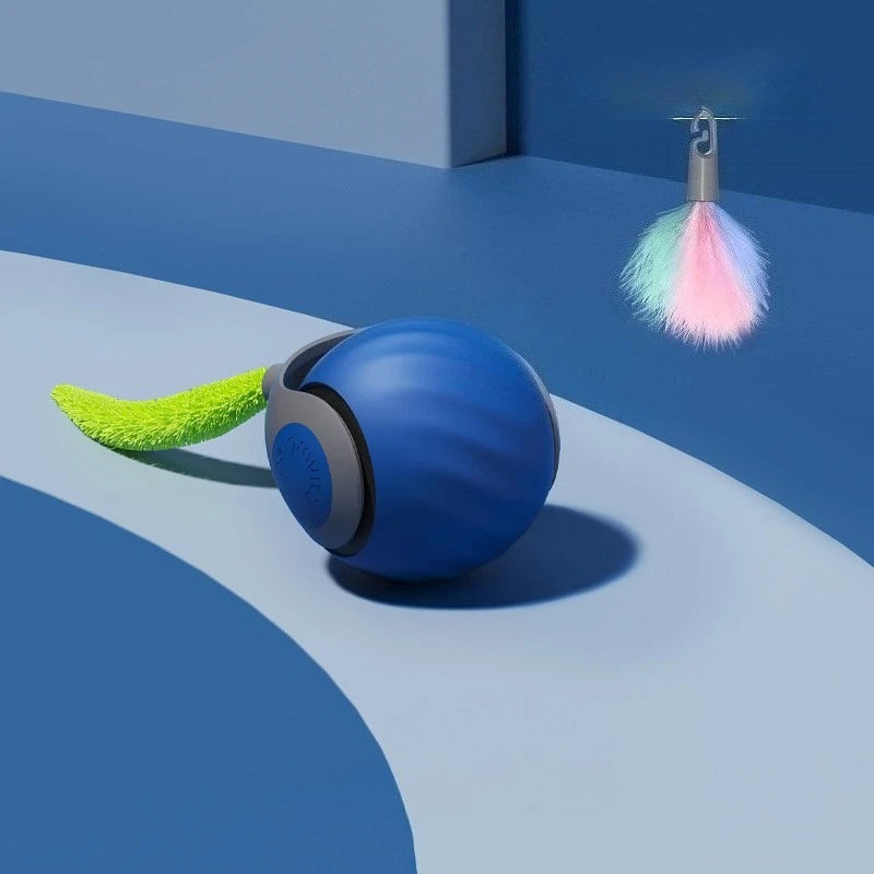 Smart Electric Cat Ball Toy, Automatic Rolling Ball with Faux Tail, USB Rechargeable Interactive Pet Toy for Teaser and Training