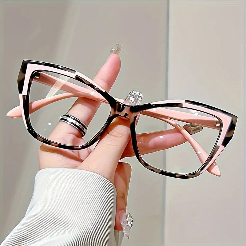 Elegant cat eye reading glasses for women-fashionable color block design, anti-blue light, 1.0 to 4.0 strength