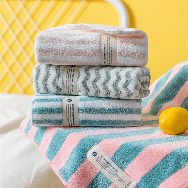 1Pc 34x75cm Colorful Striped Hand Towel Coral Fleece Home Soft Velvet Hair Cloth Bathroom Shower Clean Washcloth
