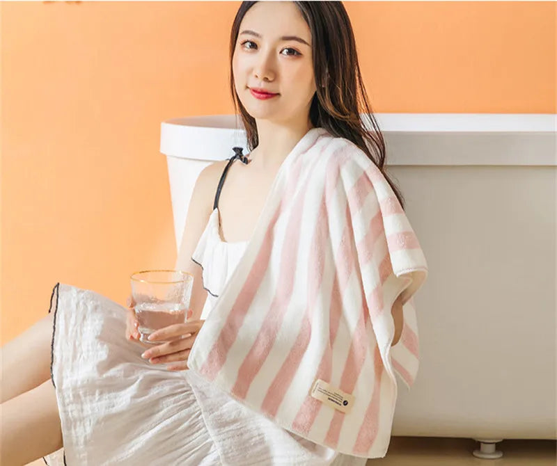 1Pc 34x75cm Colorful Striped Hand Towel Coral Fleece Home Soft Velvet Hair Cloth Bathroom Shower Clean Washcloth