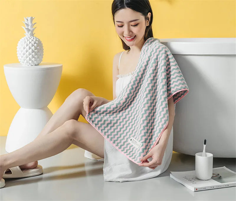 1Pc 34x75cm Colorful Striped Hand Towel Coral Fleece Home Soft Velvet Hair Cloth Bathroom Shower Clean Washcloth