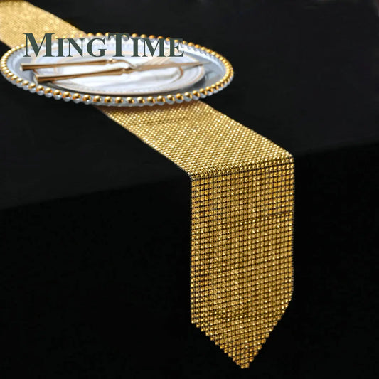 Gold Silver Diamond Mesh Table Runner Crystal Rhinestone Ribbon Bling Sparkly Wrap lace christmas Wedding Party Decoration