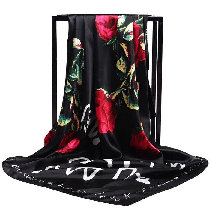 Luxury Women Silk Scarf Square Bandana Design Brand Headband Female Satin Hijab Large Shawl Wrap Lady Kerchief Chain Print New