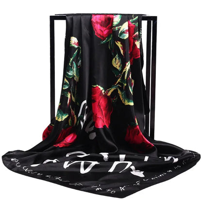 Luxury Women Silk Scarf Square Bandana Design Brand Headband Female Satin Hijab Large Shawl Wrap Lady Kerchief Chain Print New