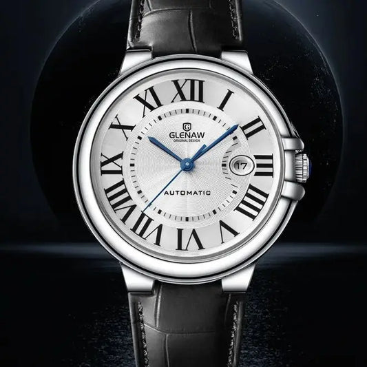 2024 GIENAW New Fashion Mechanical Watch Men's Belt Multi-Function Timing Waterproof and Scratch-Resistant Watch + Gift Box