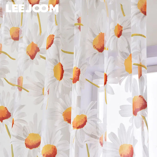LEEJOOM Floral Flower Curtain White Tulle Daisy Sheer Window Curtain Drapes In Living Room Home Decor 1PC