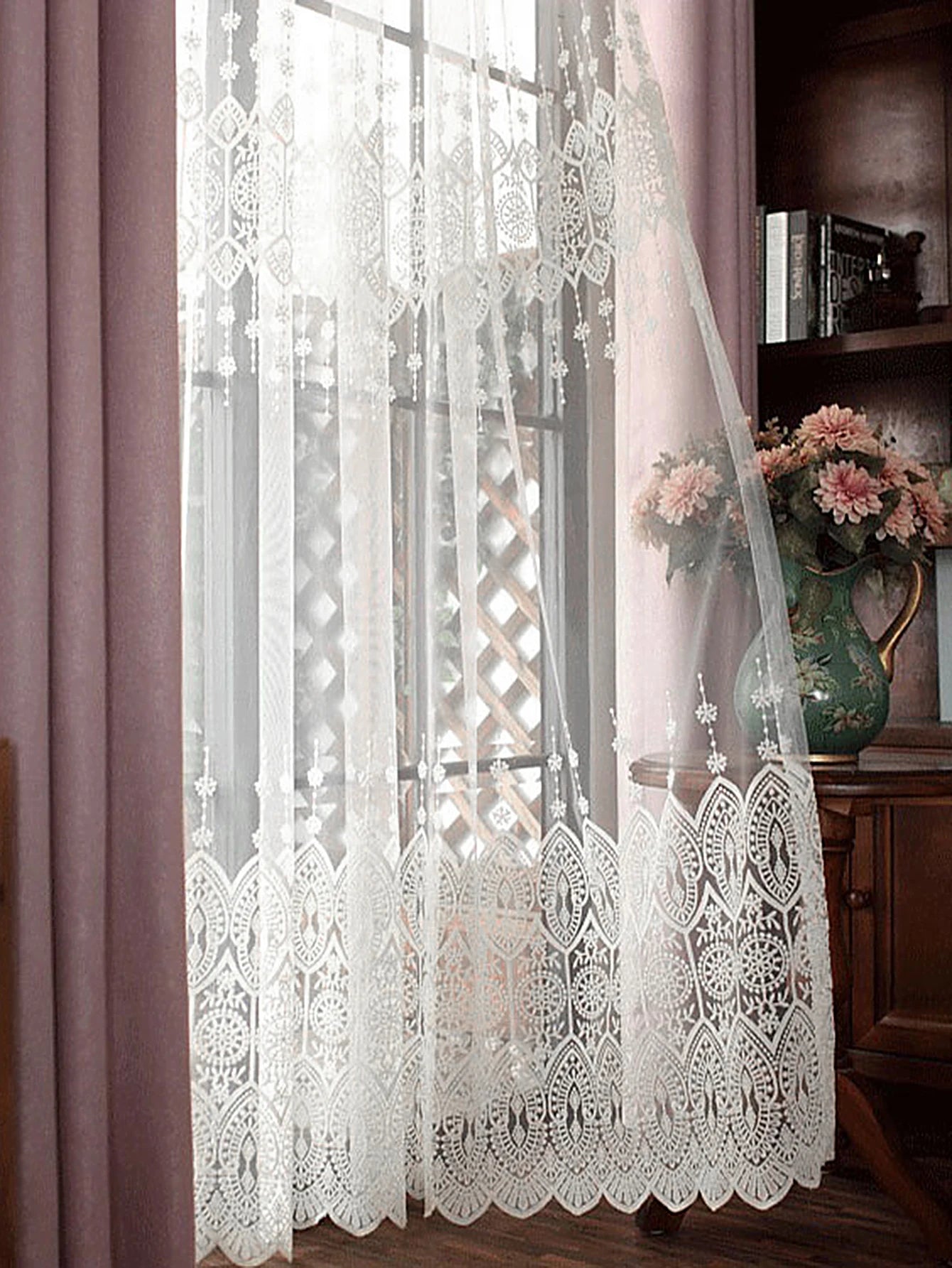 1PC Romantic Style White Embroidery Sheer Curtain For The Living Room，Rod Pocket Voile Suitable For Decoration of Bedroom Window