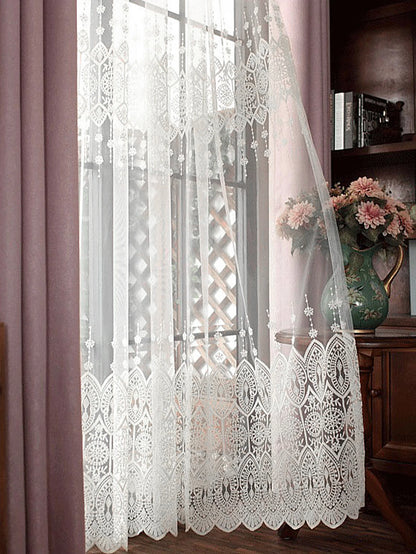 1PC Romantic Style White Embroidery Sheer Curtain For The Living Room，Rod Pocket Voile Suitable For Decoration of Bedroom Window