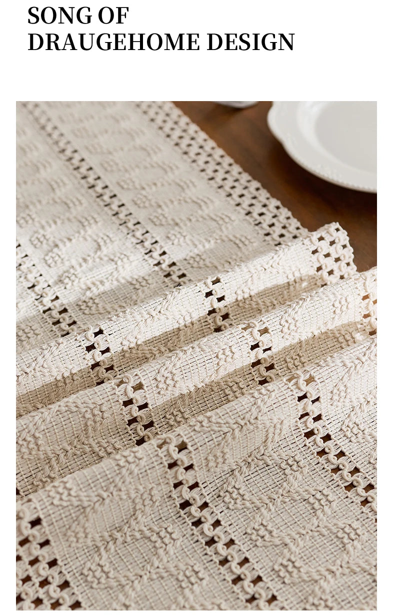 1pc Beige Boho Table Runner with Tassels Hand Woven Cotton Table Runner Rustic Farmhouse Table Runners for Kitchen Dining  Table
