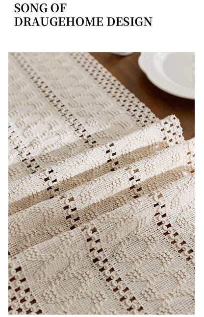 1pc Beige Boho Table Runner with Tassels Hand Woven Cotton Table Runner Rustic Farmhouse Table Runners for Kitchen Dining  Table