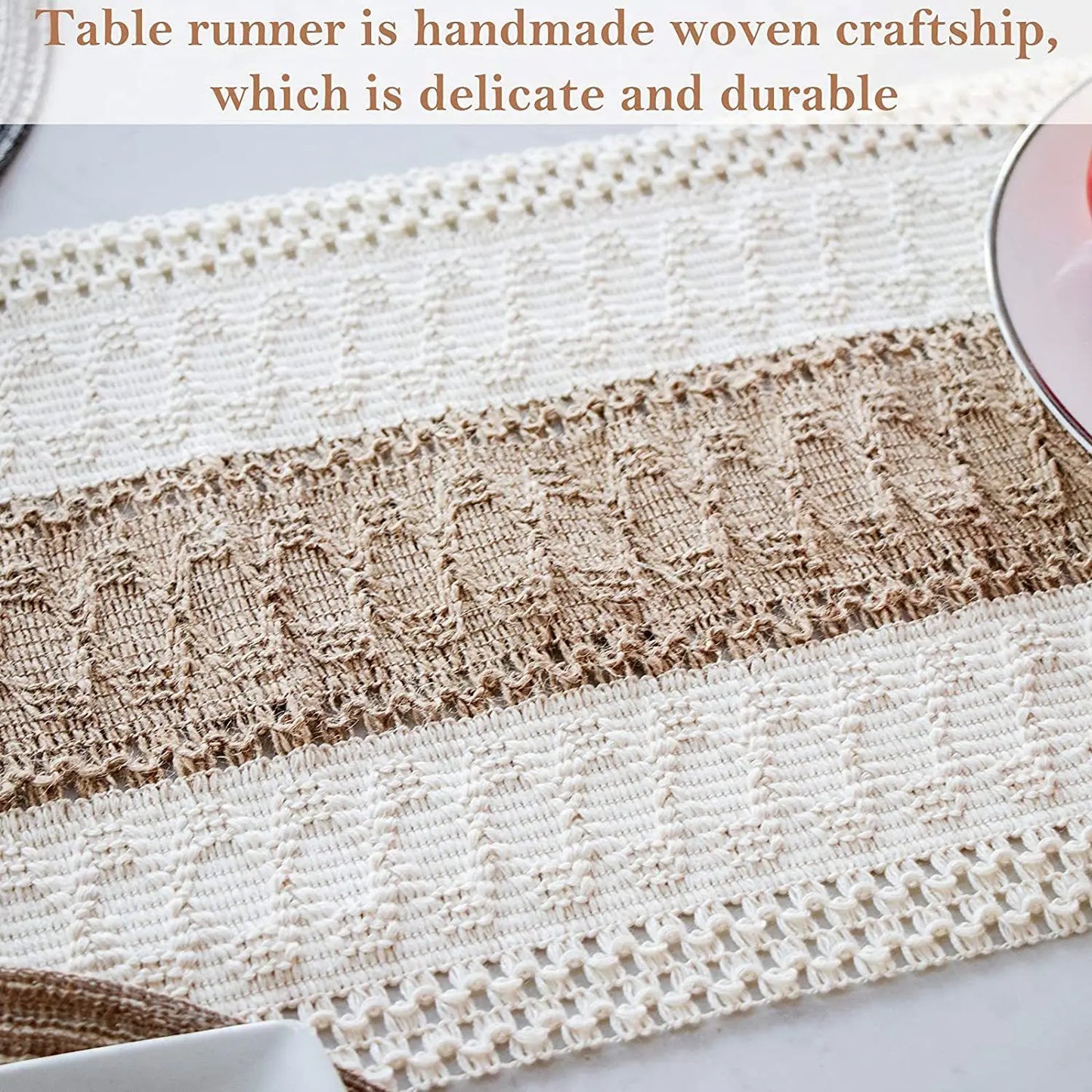Boho Table Runner 108 Inches Long for Home Decor Farmhouse Table Runner Rustic Macrame Table Runner with Tassels Bohemian Decor