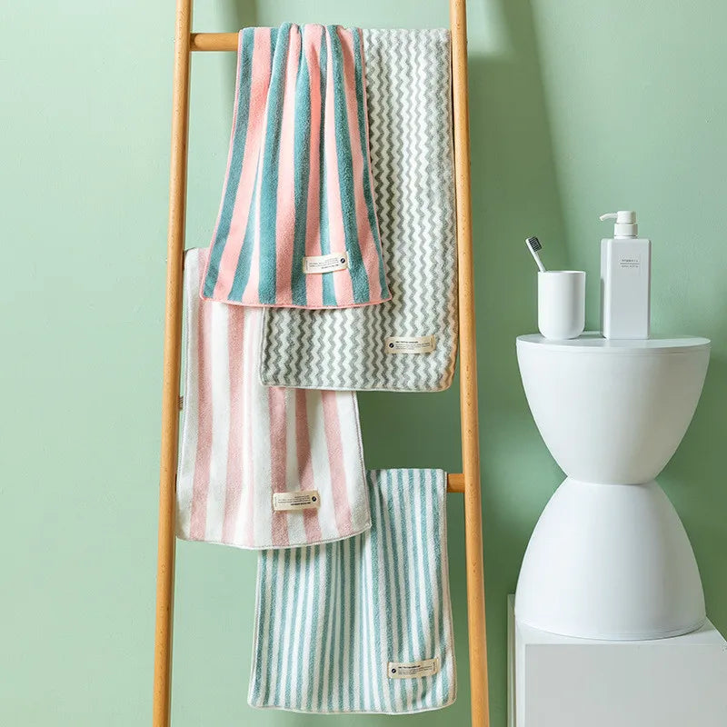 1Pc 34x75cm Colorful Striped Hand Towel Coral Fleece Home Soft Velvet Hair Cloth Bathroom Shower Clean Washcloth