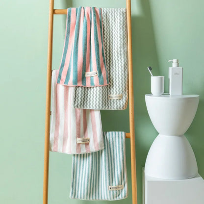 1Pc 34x75cm Colorful Striped Hand Towel Coral Fleece Home Soft Velvet Hair Cloth Bathroom Shower Clean Washcloth