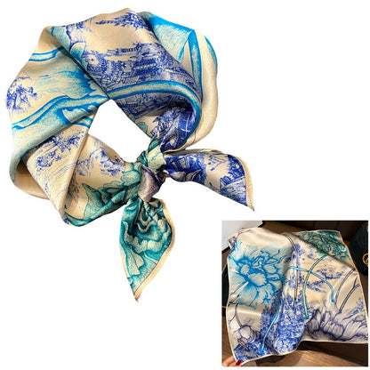 Women 100% Mulberry Real Silk Scarf 53cm Luxury Kerchief Spring Autumn Neckerchief Brand Headband Flowers Hijab Handbag Decorate