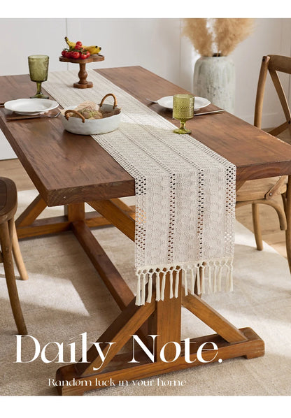 1pc Beige Boho Table Runner with Tassels Hand Woven Cotton Table Runner Rustic Farmhouse Table Runners for Kitchen Dining  Table