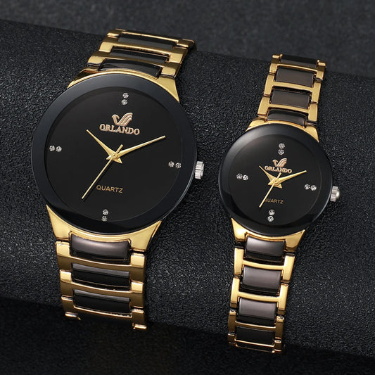 1/2PCS Couple's Watches Fashion Stainless Steel Band Men Women Analog Quartz Watches Set