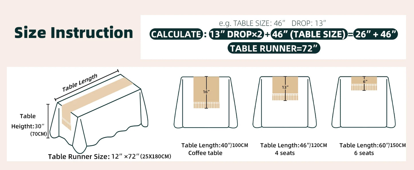 1pc Beige Boho Table Runner with Tassels Hand Woven Cotton Table Runner Rustic Farmhouse Table Runners for Kitchen Dining  Table