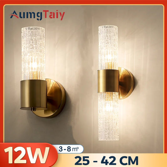 LED Wall Lamps for Bedroom Modern Metal Glass Sconce for Home Decor Indoor Lighting Dining Room Background Stairs 12W
