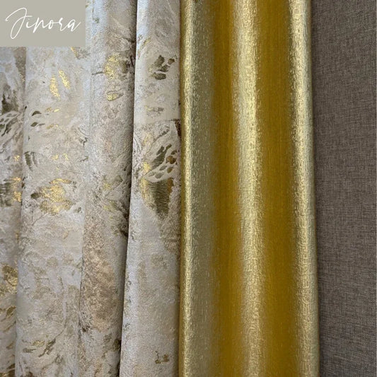 Luxury Gold Jacquard Curtains for Living Room Bedroom Dining Blackout Window Curtain European White Tulle Window Draps Custom