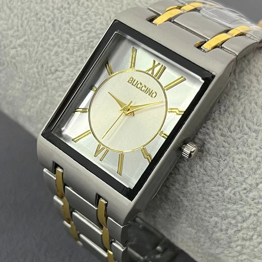 Newest Men Watches Fashion Elegant Rectangle Dial Steel Clock Quartz Watch Men's Silver Gold Plated Wristwatch Masculino Relogio