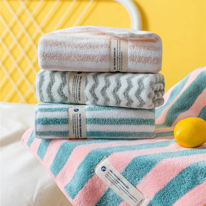1Pc 34x75cm Colorful Striped Hand Towel Coral Fleece Home Soft Velvet Hair Cloth Bathroom Shower Clean Washcloth