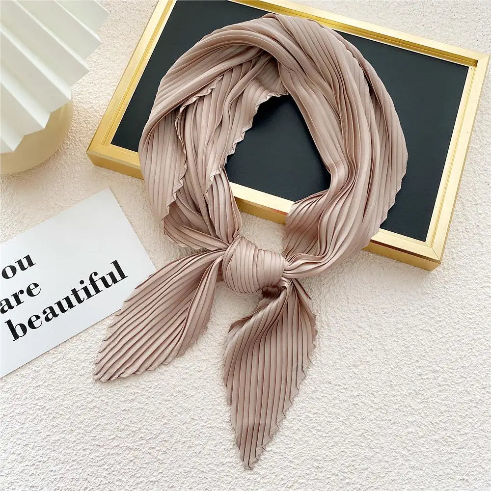 Small Satin Silky Scarf for Women Fashion Crinkle Crumple Neck Scarves Ladies Pleated Foulard Femme Shawl Bandana Handkerchief