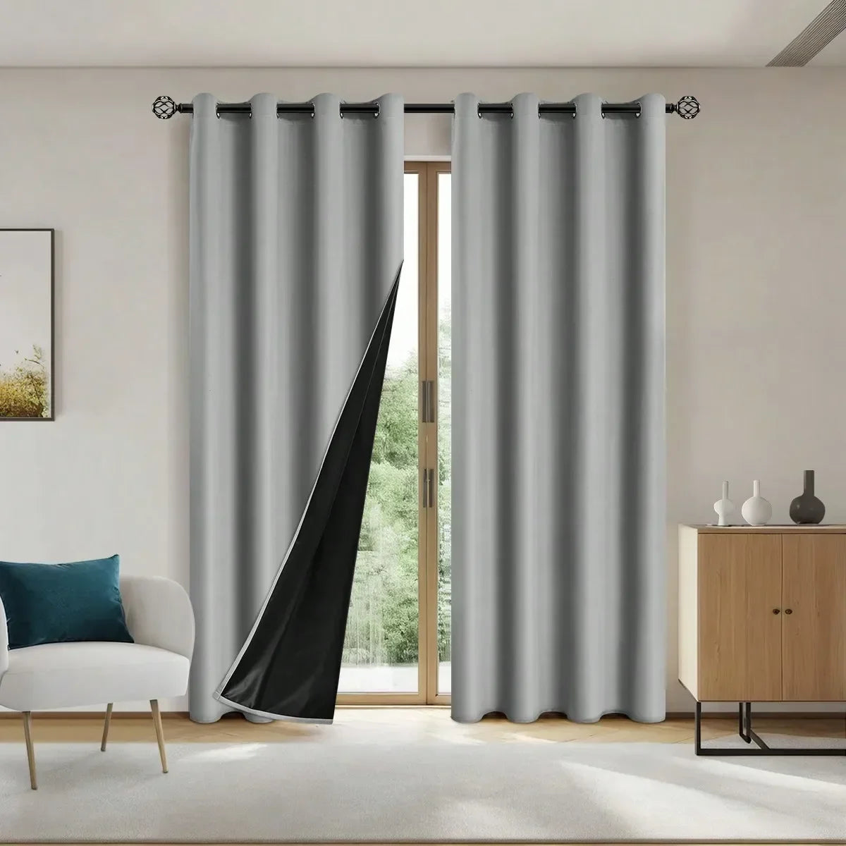 1pc Solid Blackout Curtains with Grommets, Total Privacy Safe and Odorless Curtains for Living Room and Bedroom