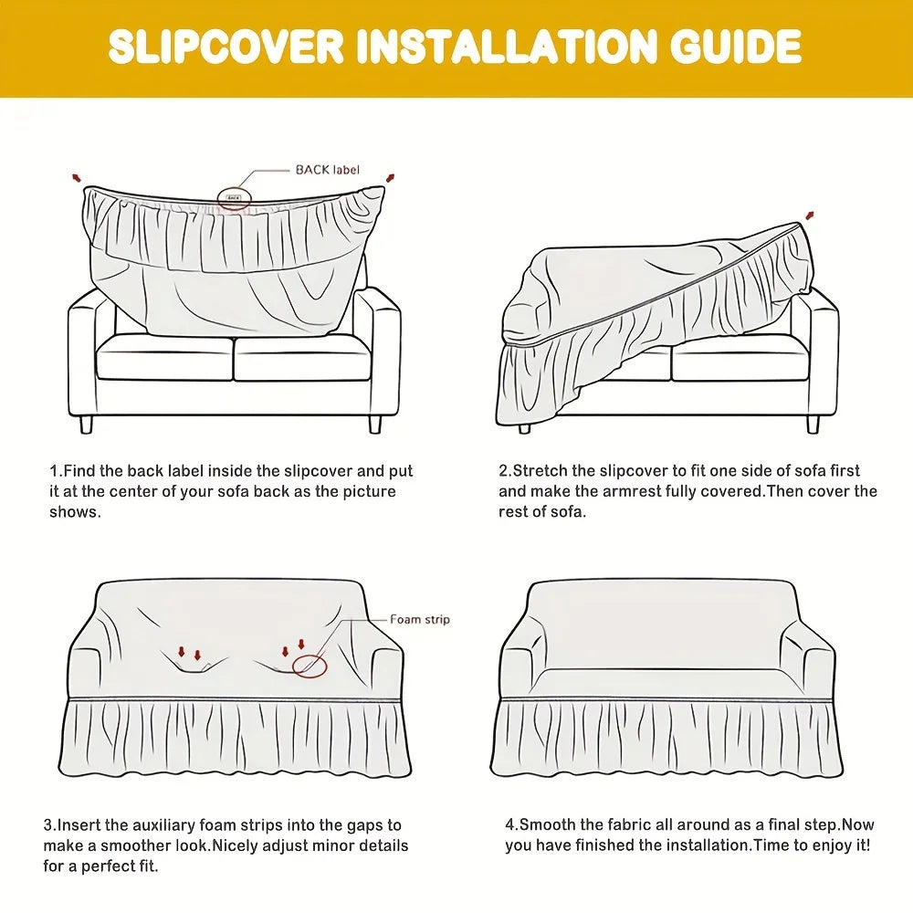 1 Piece Sea Wave Skirt Stretch Sofa Cover, Non-Slip All-Inclusive Dust Cover, Bedroom Living Room Home Decoration