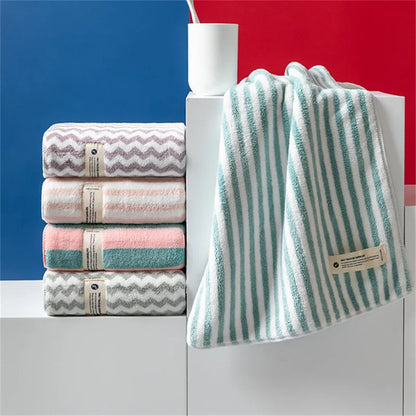 1Pc 34x75cm Colorful Striped Hand Towel Coral Fleece Home Soft Velvet Hair Cloth Bathroom Shower Clean Washcloth