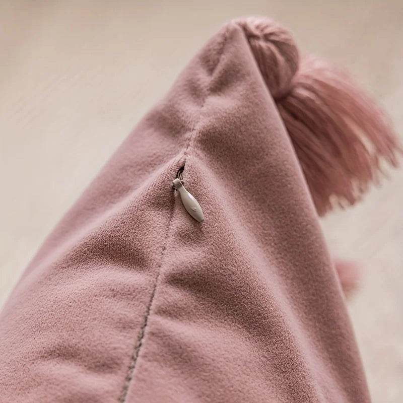 1pc, Cute Boho Style Decorative Throw Pillow Covers With Handmade10 Tassels, 17.7 Inch Soft Velvet For Sofa Car Home Decor