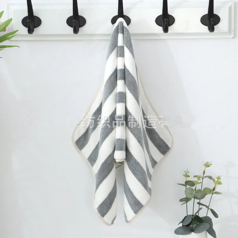 1Pc 34x75cm Colorful Striped Hand Towel Coral Fleece Home Soft Velvet Hair Cloth Bathroom Shower Clean Washcloth