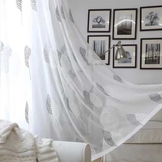 Embroidered Curtain Gauze Window Screen 1PC Tree White Sheer Tulle Curtains for Living Room Balcony Bedroom Translucent Modern