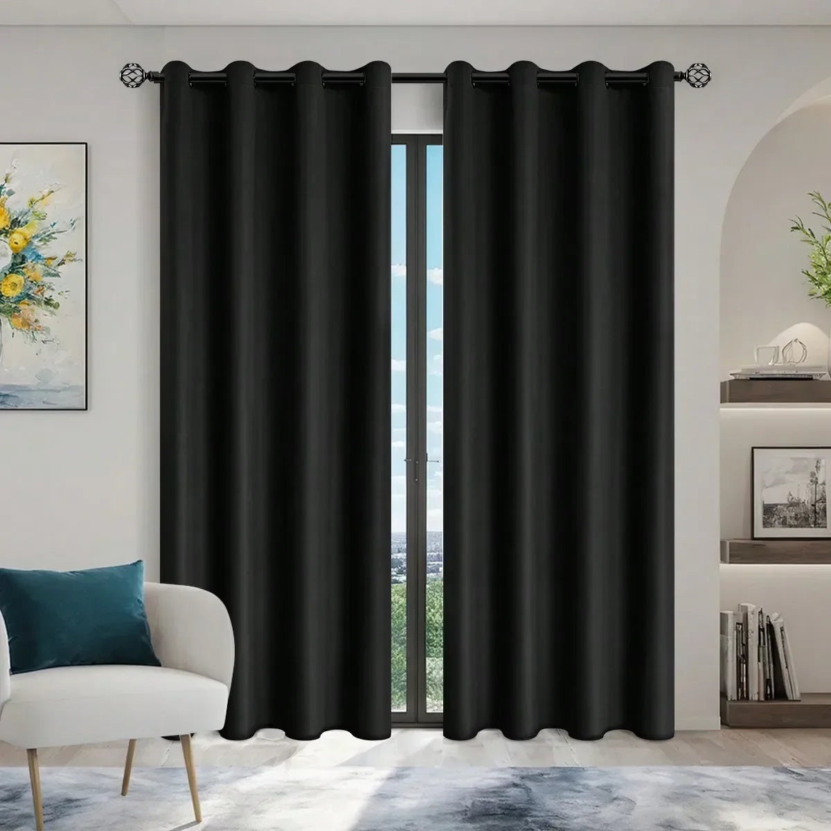 1pc Solid Blackout Curtains with Grommets, Total Privacy Safe and Odorless Curtains for Living Room and Bedroom