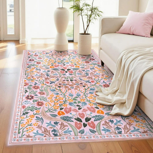 French Bohemian Floral Area Rugs Plants Anti-slip Floor Mat Carpet for Bedroom Kitchen Living Room Indoor Entrance Doormat Gifts
