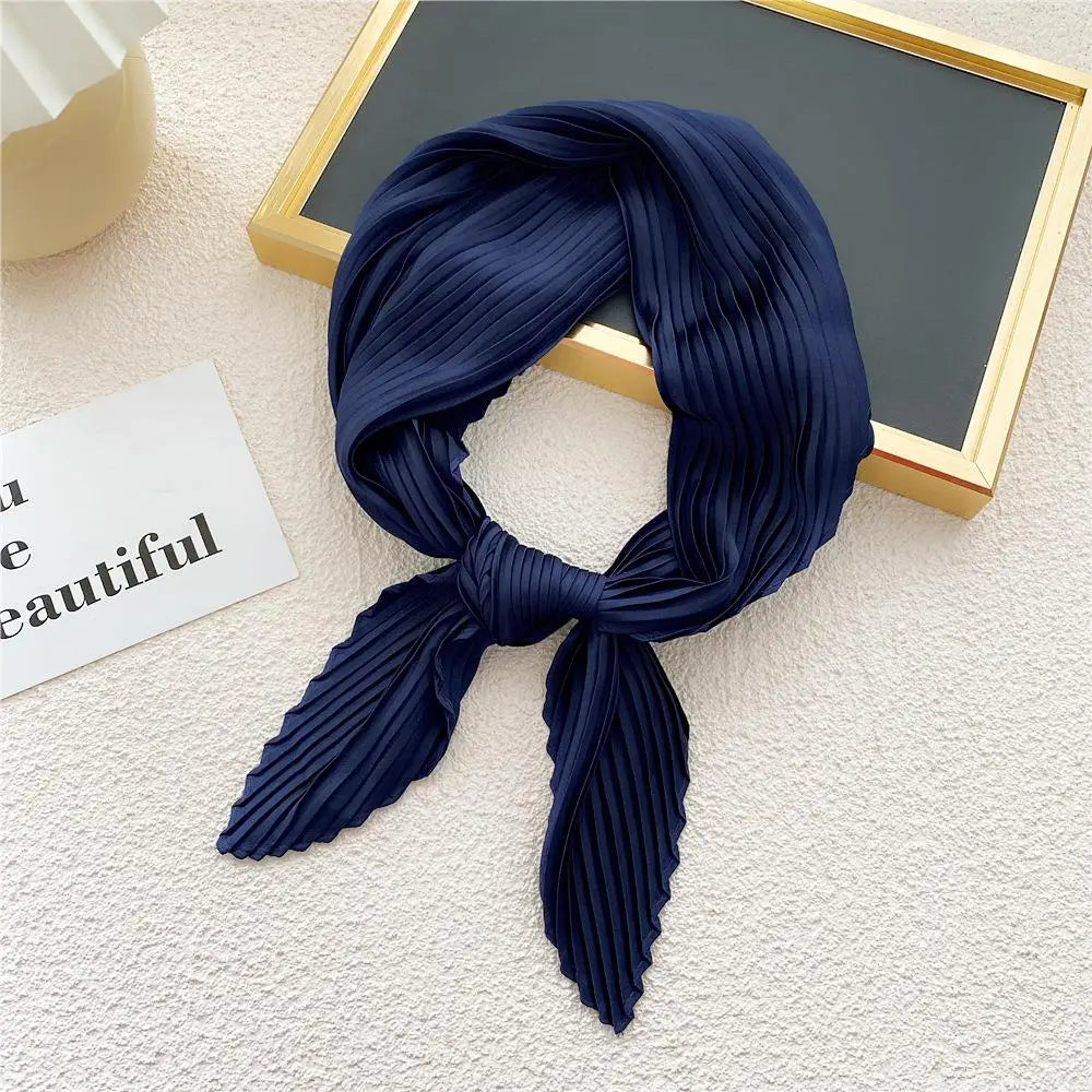 Small Satin Silky Scarf for Women Fashion Crinkle Crumple Neck Scarves Ladies Pleated Foulard Femme Shawl Bandana Handkerchief