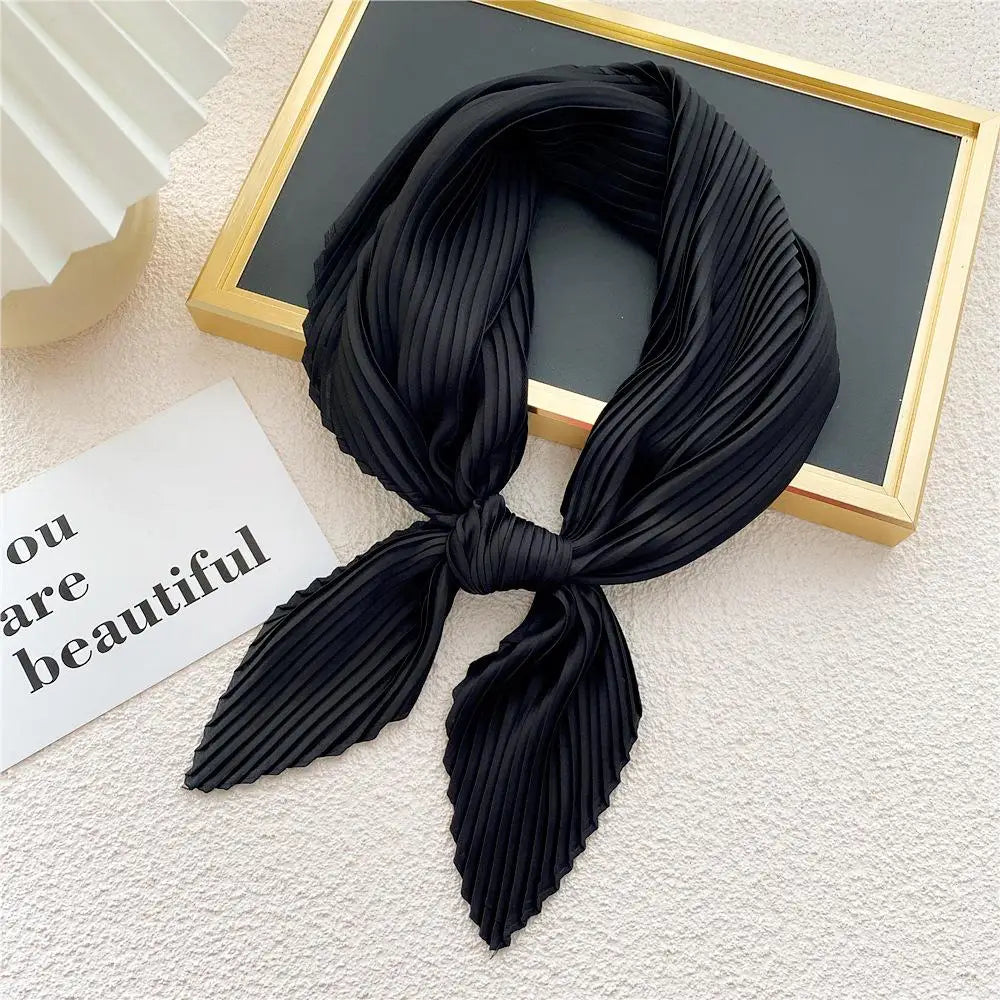 Small Satin Silky Scarf for Women Fashion Crinkle Crumple Neck Scarves Ladies Pleated Foulard Femme Shawl Bandana Handkerchief