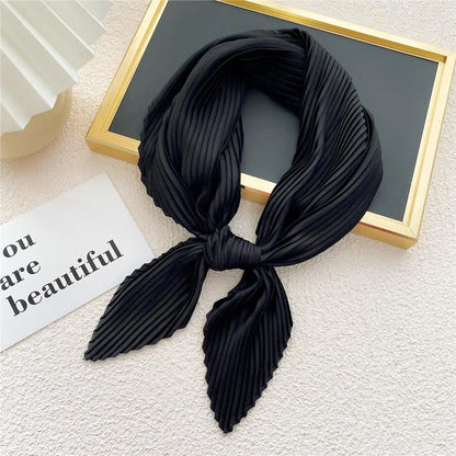 Small Satin Silky Scarf for Women Fashion Crinkle Crumple Neck Scarves Ladies Pleated Foulard Femme Shawl Bandana Handkerchief