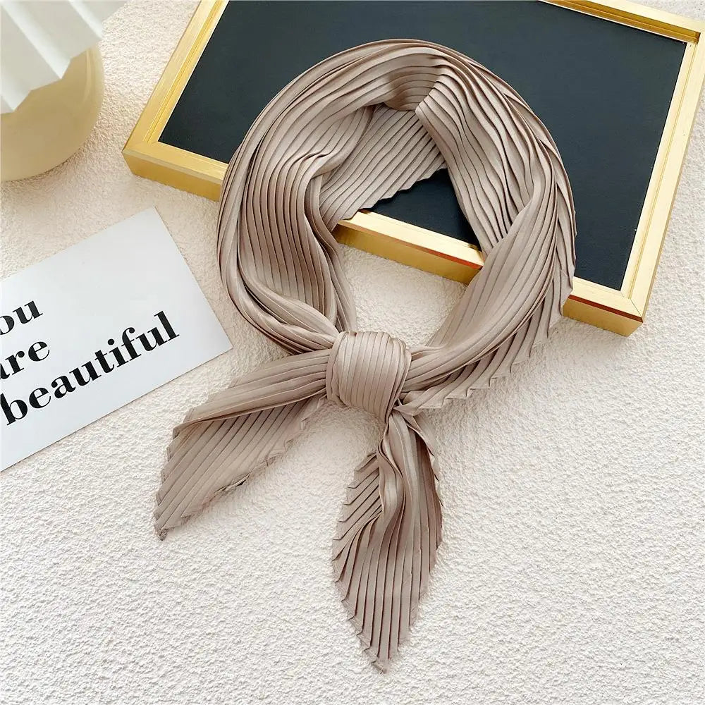 Small Satin Silky Scarf for Women Fashion Crinkle Crumple Neck Scarves Ladies Pleated Foulard Femme Shawl Bandana Handkerchief