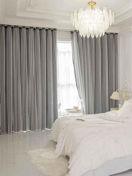New arrival Total Blackout Double layers Sheer and Gray blackout window curtains for Living Room Bedroom All-Season