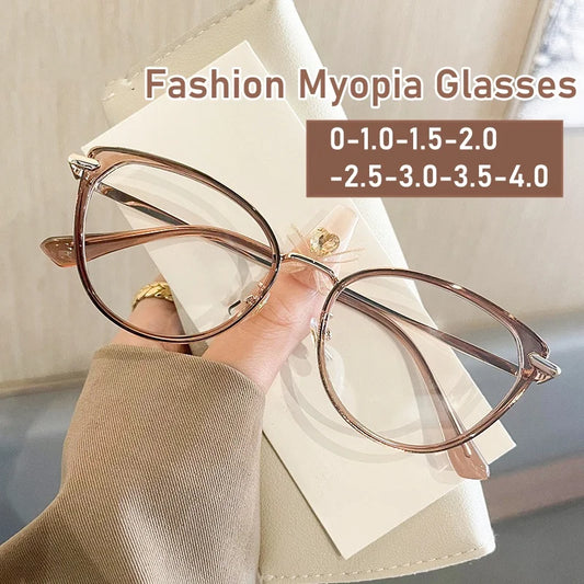 Women's Fashion Blue Light Blocking Myopia Glasses Men Ladies Trendy Cat Eye Near Sight Eyeglasses Classic Computer Glasses