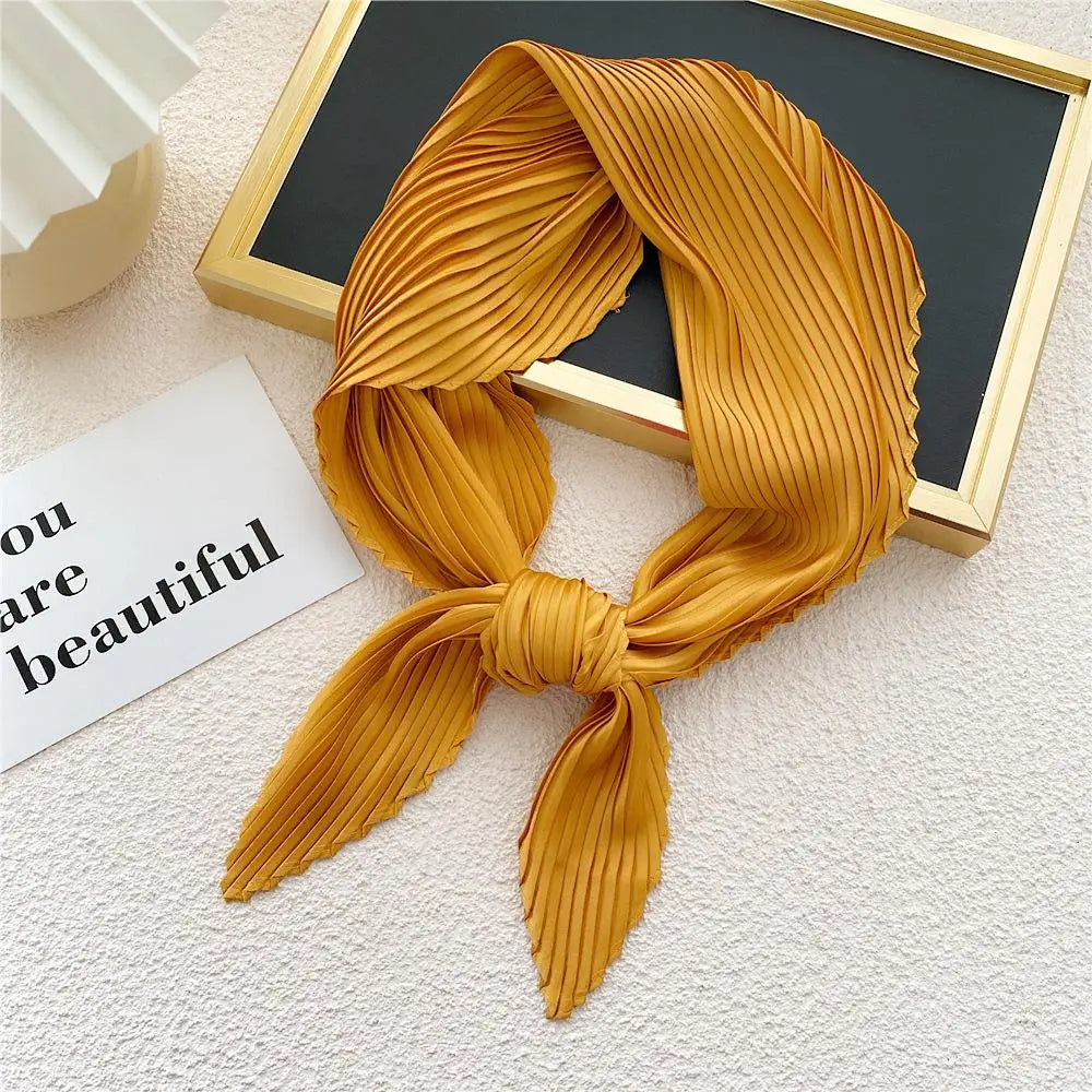 Small Satin Silky Scarf for Women Fashion Crinkle Crumple Neck Scarves Ladies Pleated Foulard Femme Shawl Bandana Handkerchief