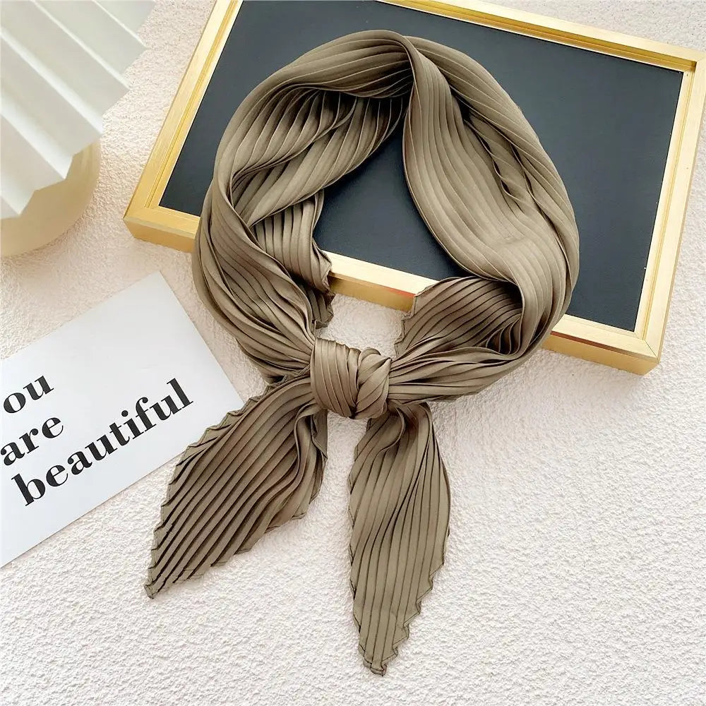Small Satin Silky Scarf for Women Fashion Crinkle Crumple Neck Scarves Ladies Pleated Foulard Femme Shawl Bandana Handkerchief